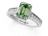 White gold Fancy Green Emerald Cut Diamond Ring with Milgrain Pavé Band and Four-Prong Setting_33