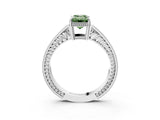 White gold Fancy Green Emerald Cut Diamond Ring with Milgrain Pavé Band and Four-Prong Setting_35