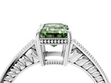 White gold Fancy Green Emerald Cut Diamond Ring with Milgrain Pavé Band and Four-Prong Setting_36