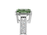 White gold Fancy Green Emerald Cut Diamond Ring with Milgrain Pavé Band and Four-Prong Setting_37