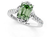 White gold Fancy Green Emerald Cut Diamond Ring with Pavé Band and Floral Prong Setting_40