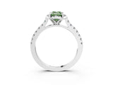 White gold Fancy Green Emerald Cut Diamond Ring with Pavé Band and Floral Prong Setting_42