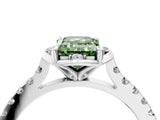 White gold Fancy Green Emerald Cut Diamond Ring with Pavé Band and Floral Prong Setting_43