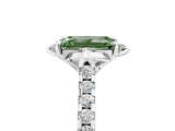 White gold Fancy Green Emerald Cut Diamond Ring with Pavé Band and Floral Prong Setting_44