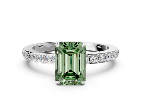 White gold Fancy Green Emerald  Cut Diamond Ring with Pavé Band and Four-Prong Setting_49