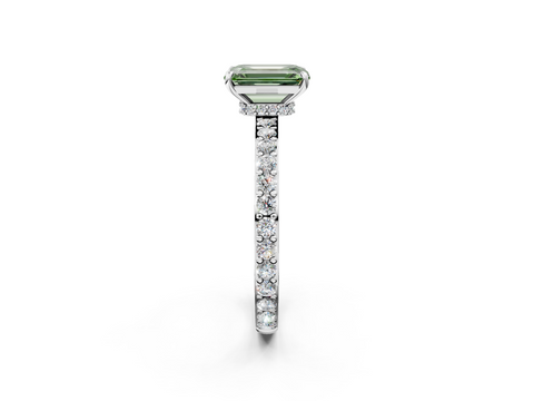 White gold Fancy Green Emerald  Cut Diamond Ring with Pavé Band and Four-Prong Setting_51
