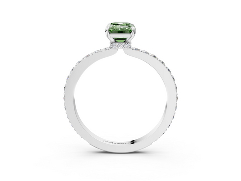 White gold Fancy Green Emerald  Cut Diamond Ring with Pavé Band and Four-Prong Setting_52