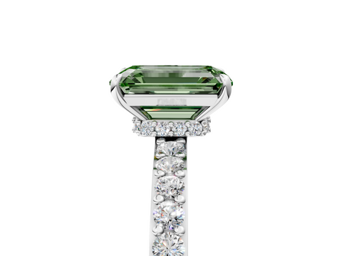 White gold Fancy Green Emerald  Cut Diamond Ring with Pavé Band and Four-Prong Setting_54