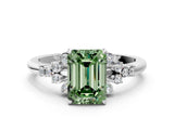 White gold Fancy Green Emerald Cut Diamond Ring with Side Stones and Four-Prong Setting_116
