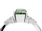 White gold Fancy Green Emerald Cut Diamond Ring with Side Stones and Four-Prong Setting_119