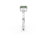 White gold Fancy Green Emerald  Cut Diamond Ring with Tapered Baguette Side Stones in Four-Prong Setting_5