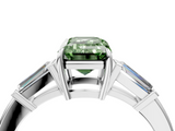 White gold Fancy Green Emerald  Cut Diamond Ring with Tapered Baguette Side Stones in Four-Prong Setting_7