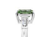 White gold Fancy Green Emerald  Cut Diamond Ring with Tapered Baguette Side Stones in Four-Prong Setting_8