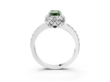 White gold Fancy Green Emerald Cut Diamond Scalloped Halo Engagement Ring with Round Shared Prong Band_17