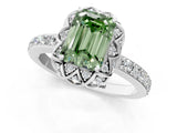 White gold Fancy Green Emerald Cut Diamond Scalloped Halo Engagement Ring with Round Shared Prong Band_21