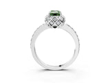 White gold Fancy Green Emerald Cut Diamond Scalloped Halo Engagement Ring with Round Shared Prong Band_23