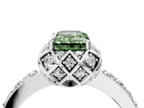 White gold Fancy Green Emerald Cut Diamond Scalloped Halo Engagement Ring with Round Shared Prong Band_24