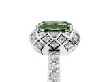 White gold Fancy Green Emerald Cut Diamond Scalloped Halo Engagement Ring with Round Shared Prong Band_25
