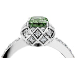 White gold Fancy Green Emerald Cut Diamond Scalloped Halo Engagement Ring with Round Shared Prong Band_42