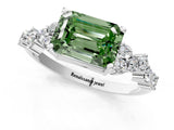 White gold Fancy Green Emerald Cut Diamond Scattered Round Accent Ring with Prong Setting_13