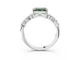 White gold Fancy Green Emerald Cut Diamond Scattered Round Accent Ring with Prong Setting_15