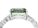 White gold Fancy Green Emerald Cut Diamond Scattered Round Accent Ring with Prong Setting_16