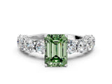 White gold Fancy Green Emerald Cut Diamond Side Stone Engagement Ring with Four-Prong Setting_24