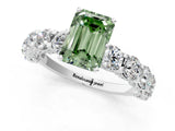 White gold Fancy Green Emerald Cut Diamond Side Stone Engagement Ring with Four-Prong Setting_25