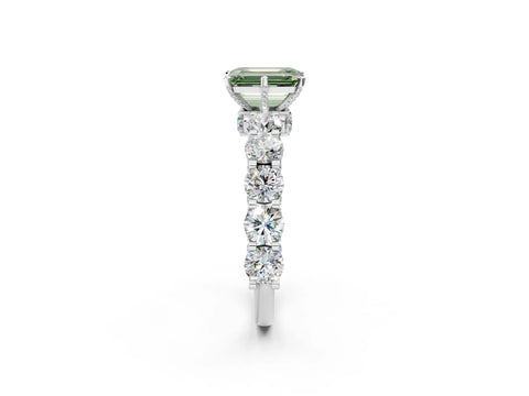 White gold Fancy Green Emerald Cut Diamond Side Stone Engagement Ring with Four-Prong Setting_26