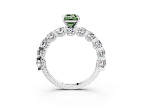 White gold Fancy Green Emerald Cut Diamond Side Stone Engagement Ring with Four-Prong Setting_27