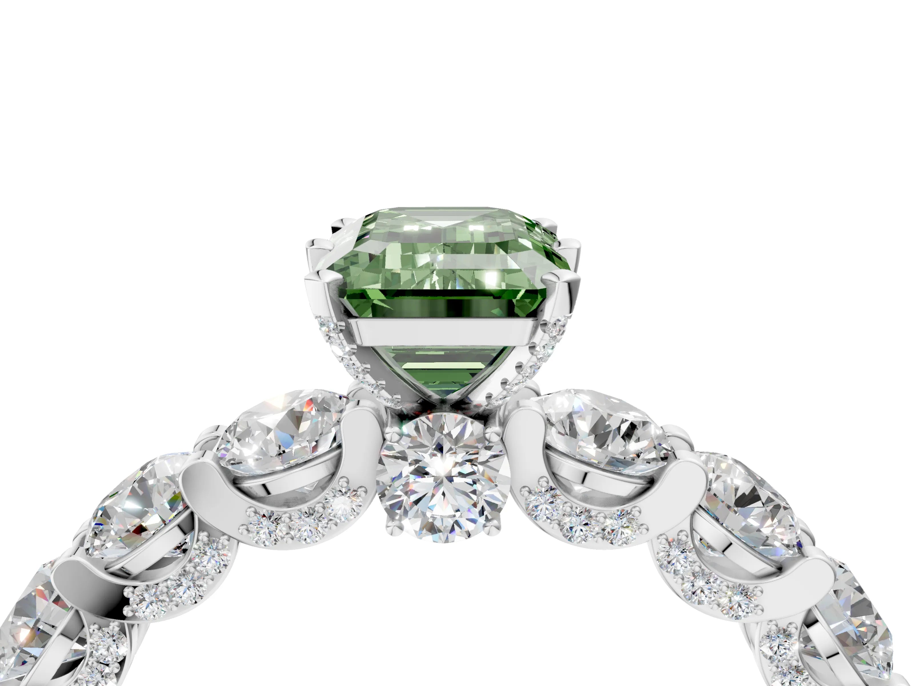 White gold Fancy Green Emerald Cut Diamond Side Stone Engagement Ring with Four-Prong Setting_28