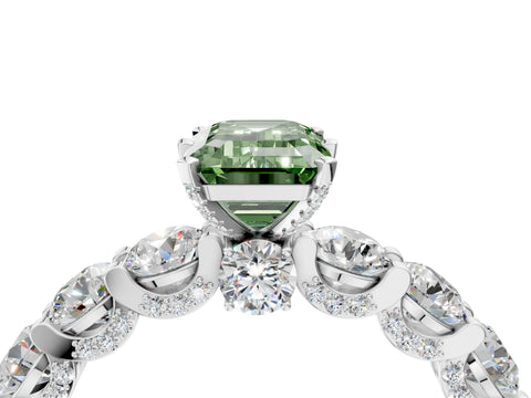 White gold Fancy Green Emerald Cut Diamond Side Stone Engagement Ring with Four-Prong Setting_28