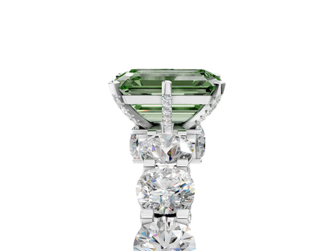 White gold Fancy Green Emerald Cut Diamond Side Stone Engagement Ring with Four-Prong Setting_29