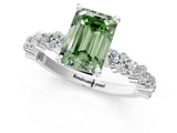 White gold Fancy Green Emerald Cut Diamond Side Stone Solitaire Ring with Round  and Four-Prong Setting_128
