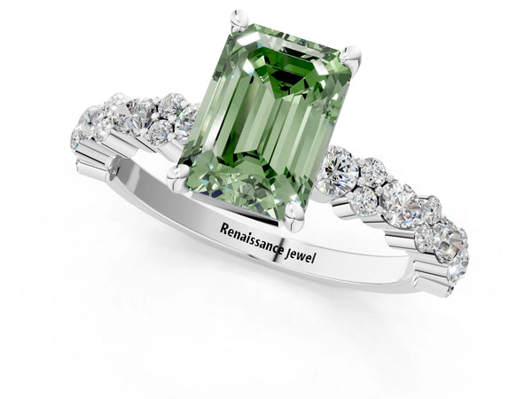 Platinum Emerald Cut Pear Side Stone Engagement Ring Setting for Fancy Green Center