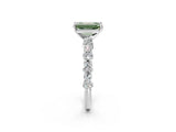 White gold Fancy Green Emerald Cut Diamond Side Stone Solitaire Ring with Round  and Four-Prong Setting_130