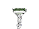 White gold Fancy Green Emerald Cut Diamond Side Stone Solitaire Ring with Round  and Four-Prong Setting_133