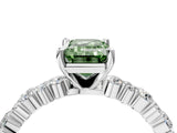 White gold Fancy Green Emerald Cut Diamond Side Stone Solitaire Ring with Round  and Four-Prong Setting_136