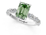 White gold Fancy Green Emerald Cut Diamond Side Stone Solitaire Ring with Round  and Four-Prong Setting_13