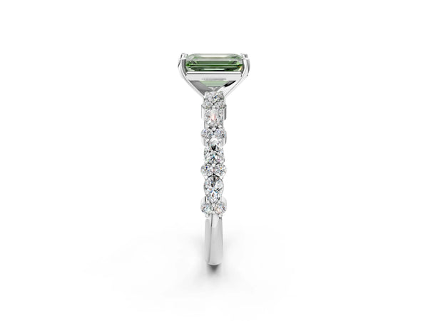 Platinum Emerald Cut Pear Side Stone Engagement Ring Setting for Fancy Green Center