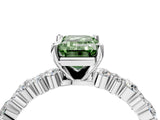White gold Fancy Green Emerald Cut Diamond Side Stone Solitaire Ring with Round  and Four-Prong Setting_16