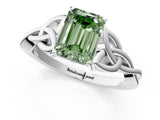 White gold Fancy Green Emerald Cut Diamond Solitaire Celtic Knot Ring with Four-Prong Setting_119