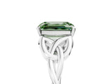 White gold Fancy Green Emerald Cut Diamond Solitaire Celtic Knot Ring with Four-Prong Setting_123