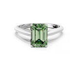 White gold Fancy Green Emerald Cut Diamond Solitaire Engagement Ring with Cathedral Setting and Four-Prong Mount_172