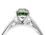 White gold Fancy Green Emerald Cut Diamond Solitaire Engagement Ring with Cathedral Setting and Four-Prong Mount_176
