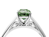 White gold Fancy Green Emerald Cut Diamond Solitaire Engagement Ring with Cathedral Setting and Four-Prong Mount_96