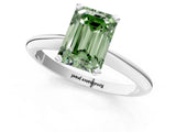 White gold Fancy Green Emerald Cut Diamond Solitaire Engagement Ring with Classic Band and Four-Prong Setting_120