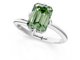 White gold Fancy Green Emerald Cut Diamond Solitaire Engagement Ring with Four-Prong Setting and Classic Band_33
