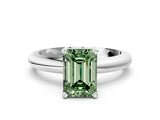 White gold Fancy Green Emerald Cut Diamond Solitaire Engagement Ring with Round Band and Four-Prong Setting_162