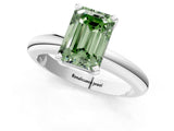 White gold Fancy Green Emerald Cut Diamond Solitaire Engagement Ring with Round Band and Four-Prong Setting_163